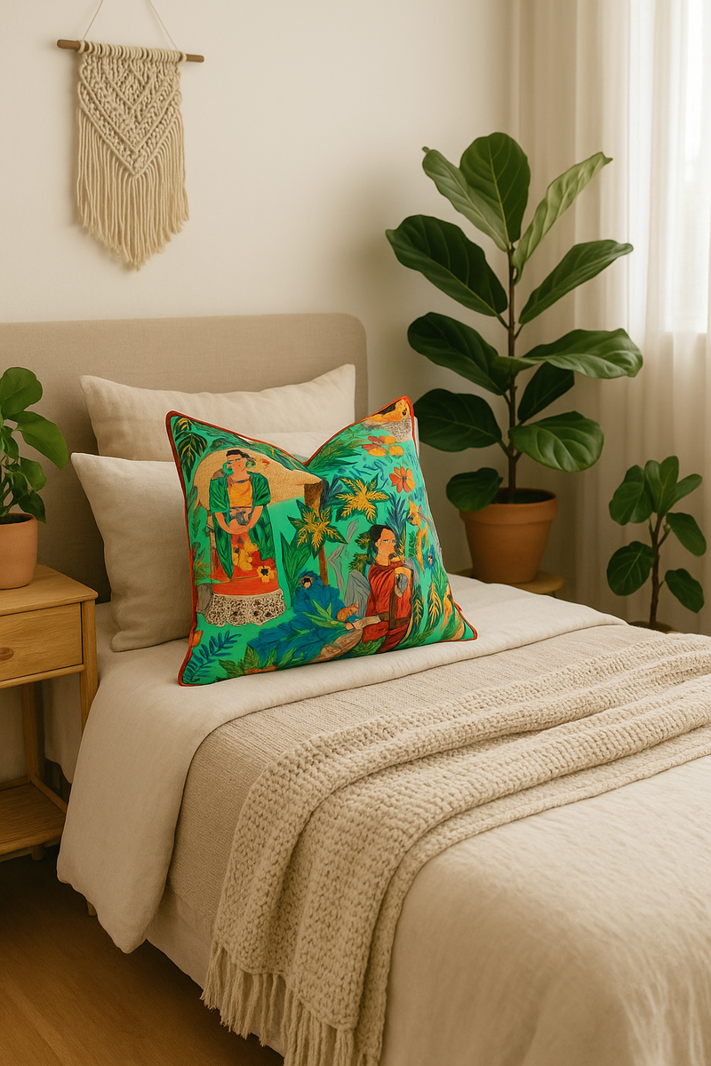 'Frida's Jungle Oasis' 100% Cotton Cushion Cover