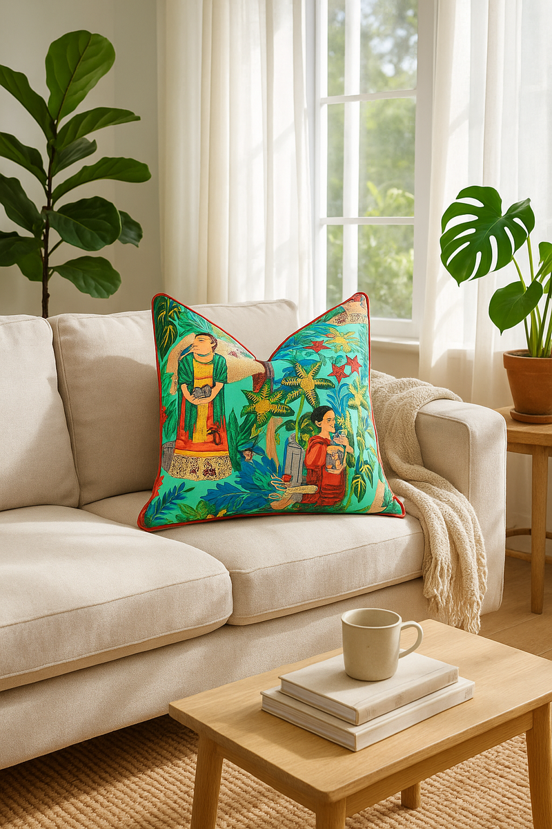 'Frida's Jungle Oasis' 100% Cotton Cushion Cover