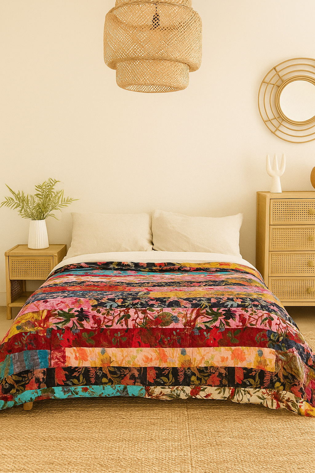 Luxury Velvet Patchwork Quilt - Handmade Upcycled Boho Bedding | Glam Thread