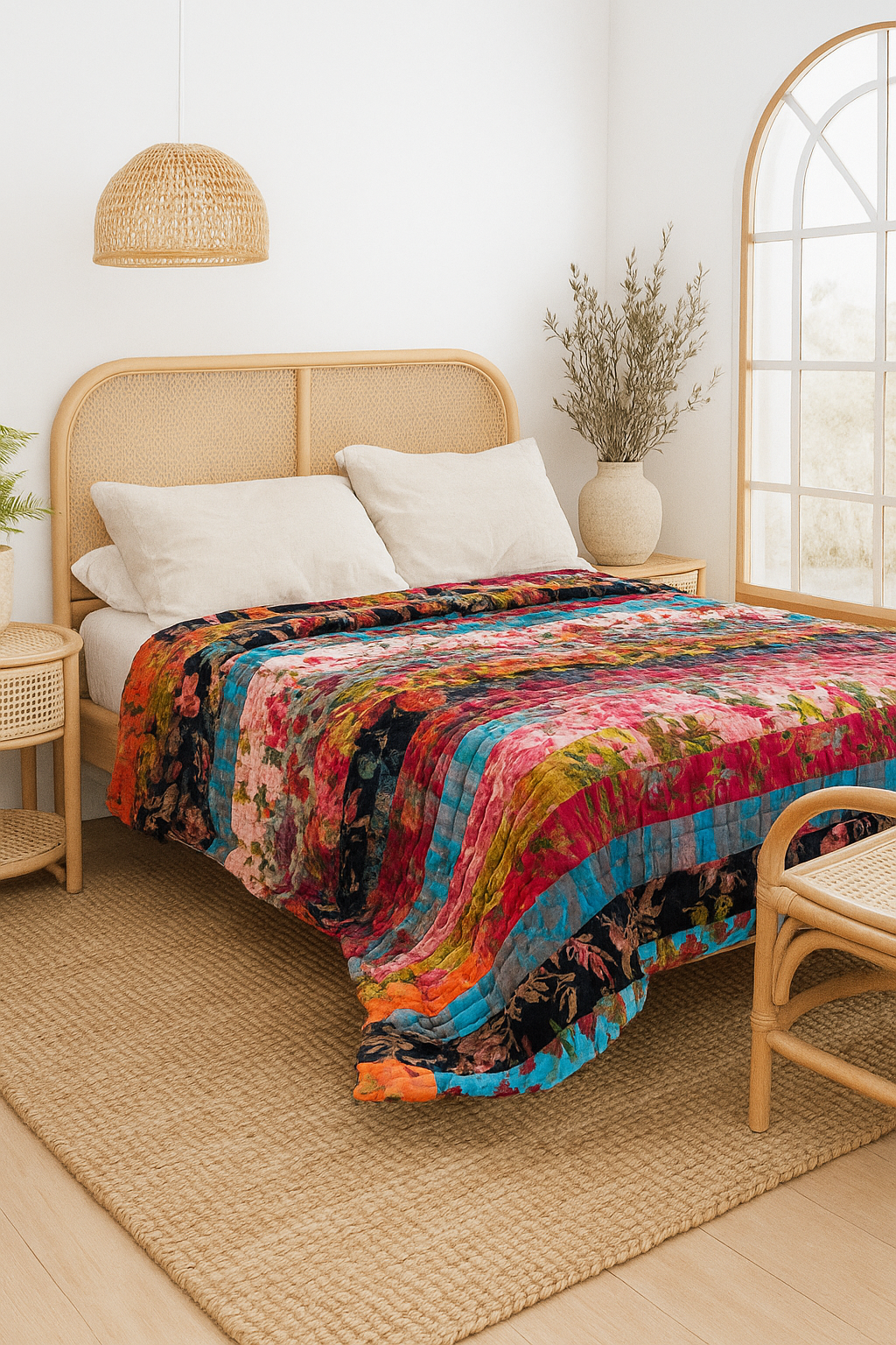 Luxury Velvet Patchwork Quilt - Handmade Upcycled Boho Bedding | Glam Thread