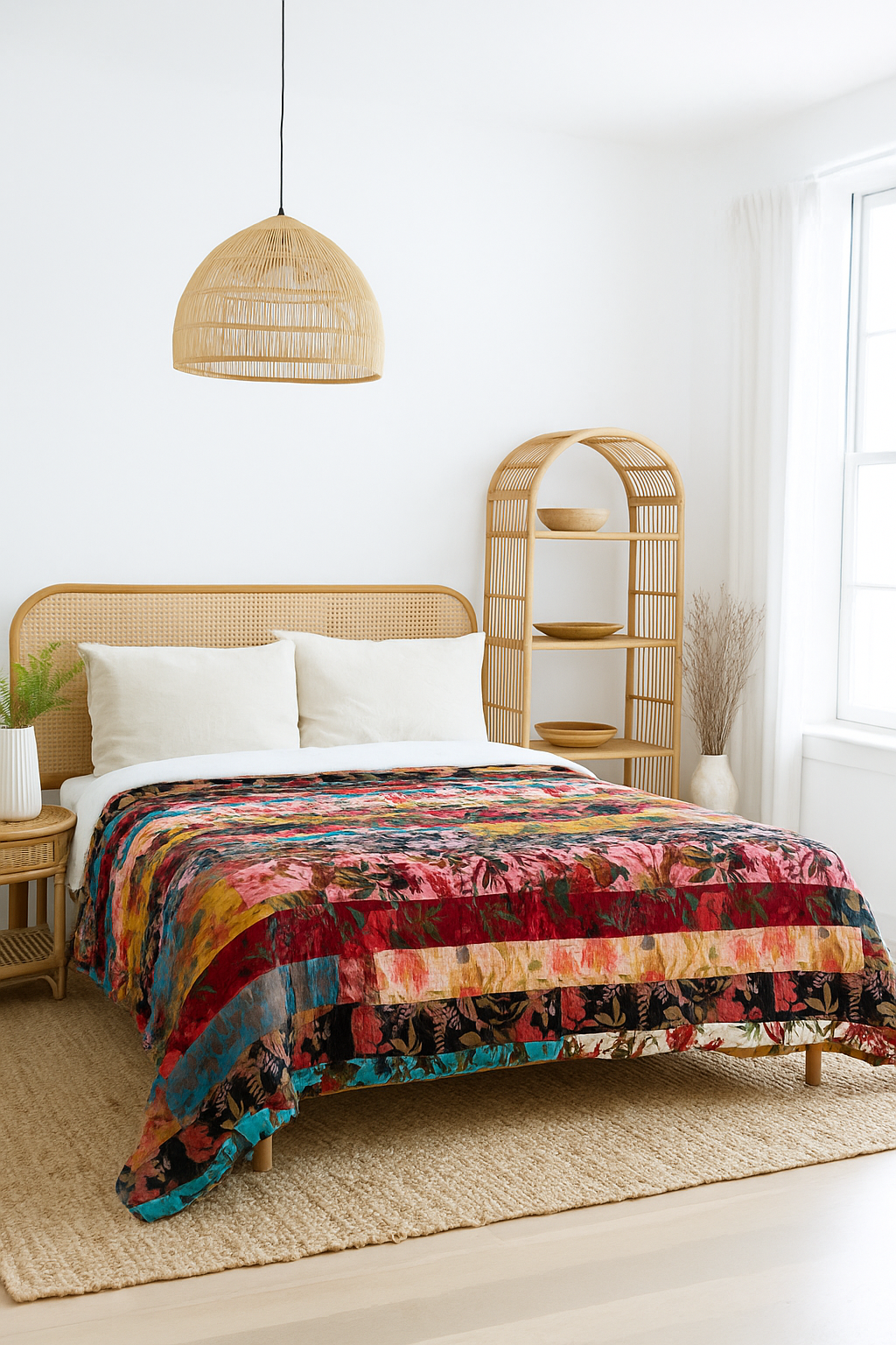 Luxury Velvet Patchwork Quilt - Handmade Upcycled Boho Bedding | Glam Thread