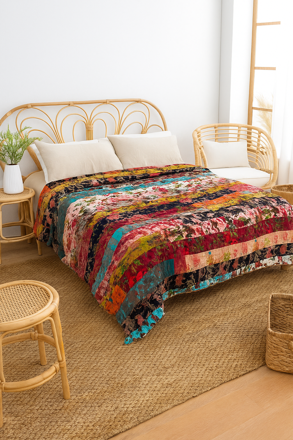 Luxury Velvet Patchwork Quilt - Handmade Upcycled Boho Bedding | Glam Thread
