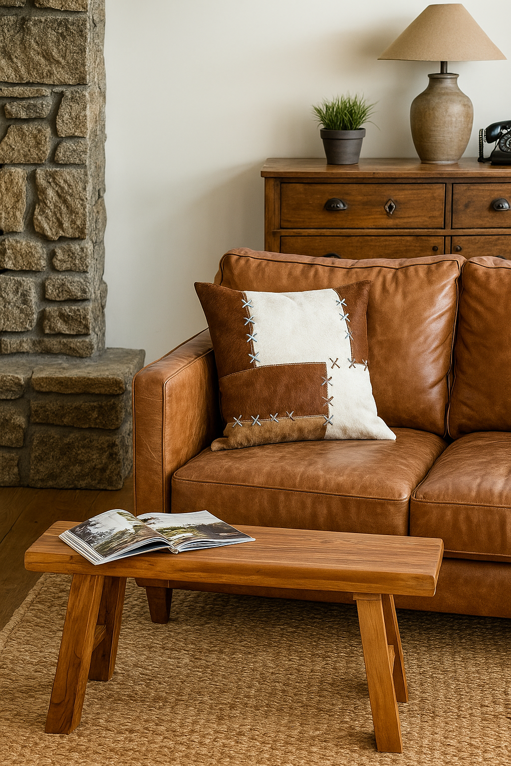 Rustic Luxe Cowhide Cushion Cover - Handmade Patchwork Leather 45x45cm