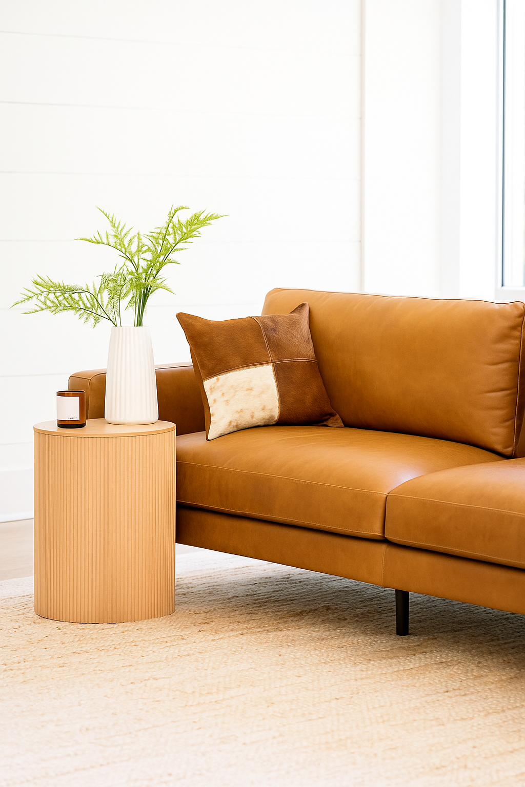 Natural Patchwork Cowhide Cushion Cover - Rustic Leather Pillow 45x45cm