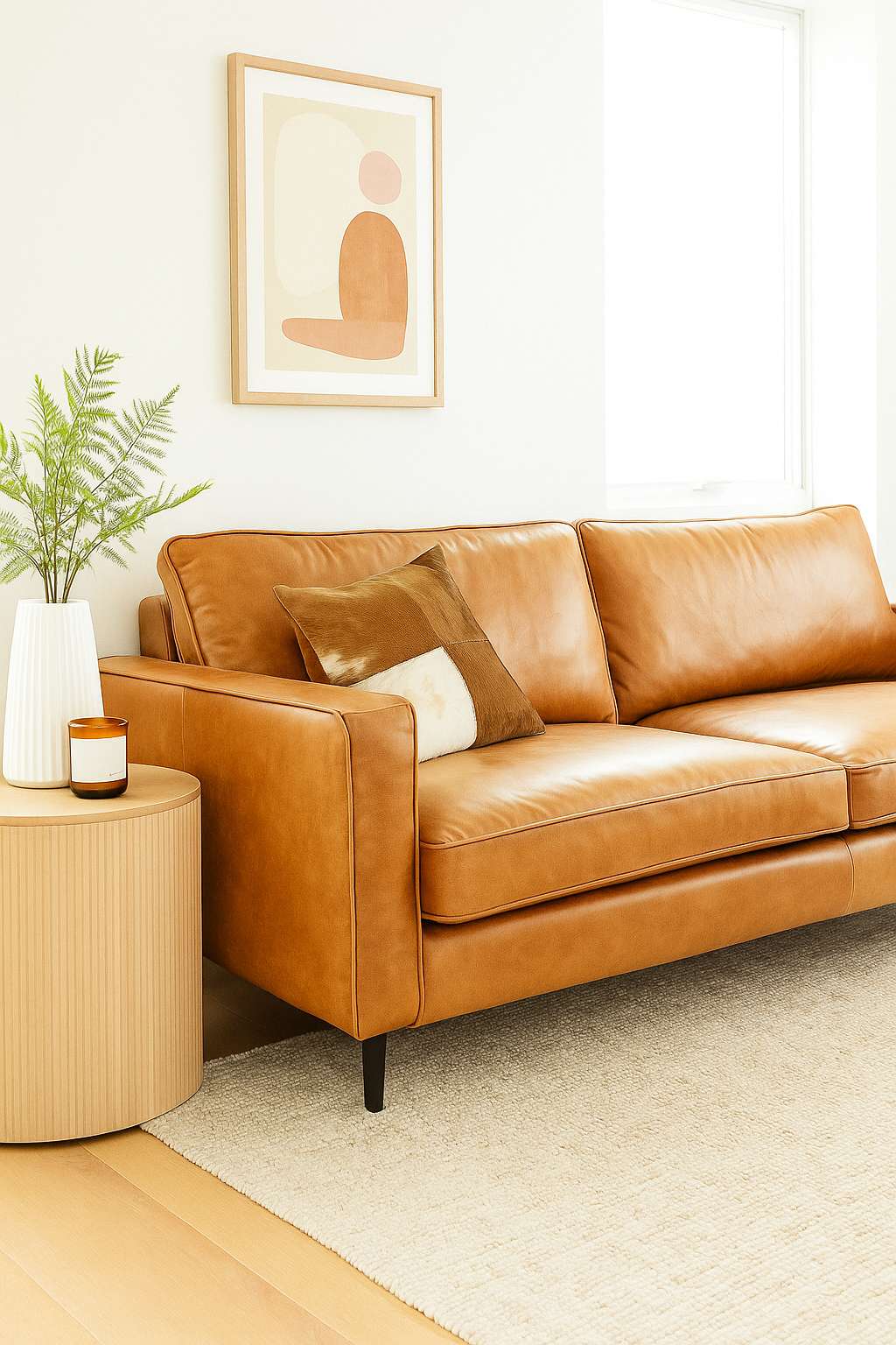 Natural Patchwork Cowhide Cushion Cover - Rustic Leather Pillow 45x45cm
