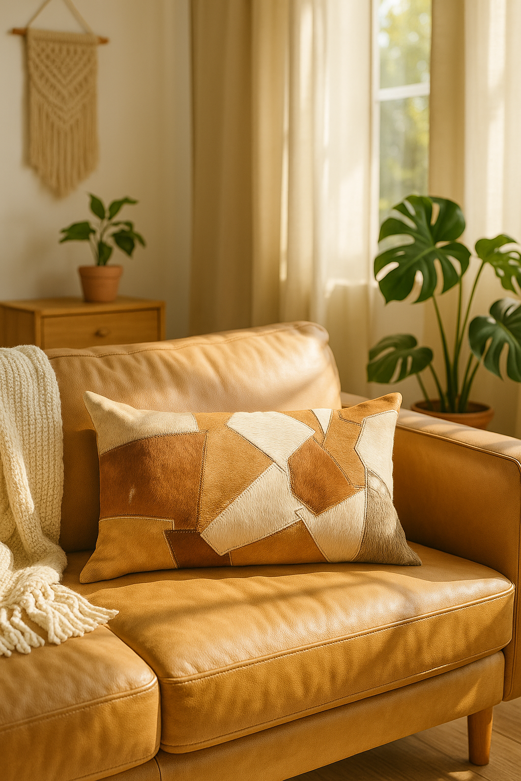 Handcrafted Cowhide Leather Lumbar Cushion Cover