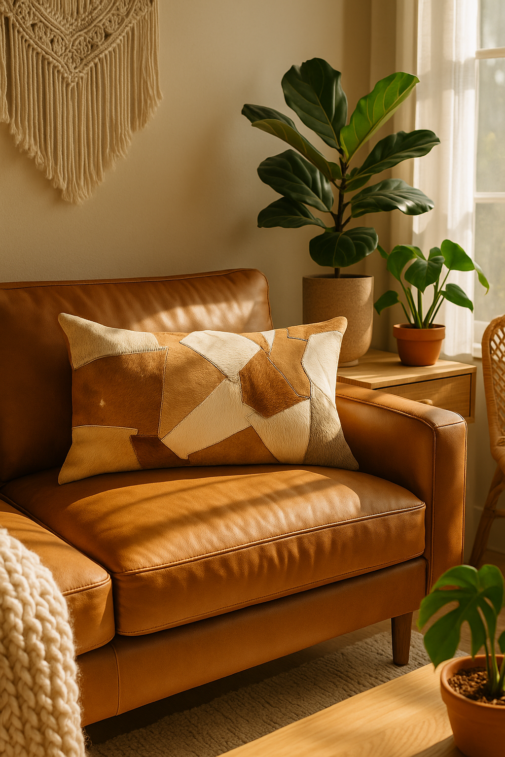 Melbourne Leather Co Cowhide Leather Cushion Cover in Tan Tones
