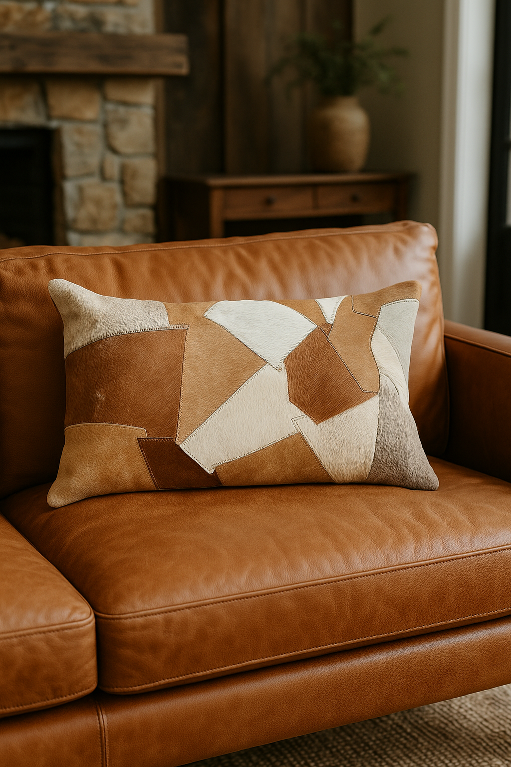 Premium Cowhide Leather Lumbar Pillow Cover for Living Room