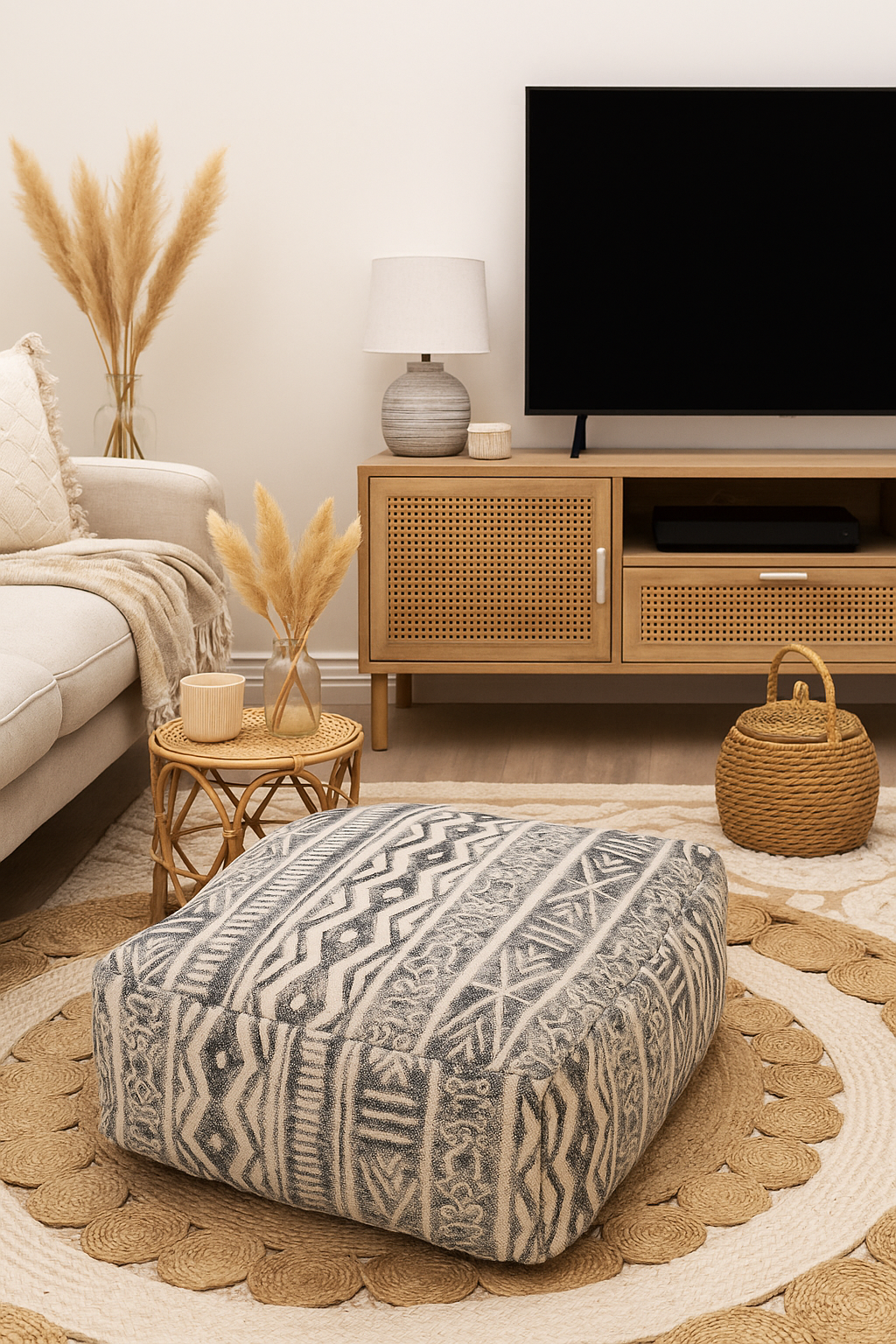 Monochrome Cotton Kilim Ottoman Cushion Cover in Black & Natural – Handwoven Decor