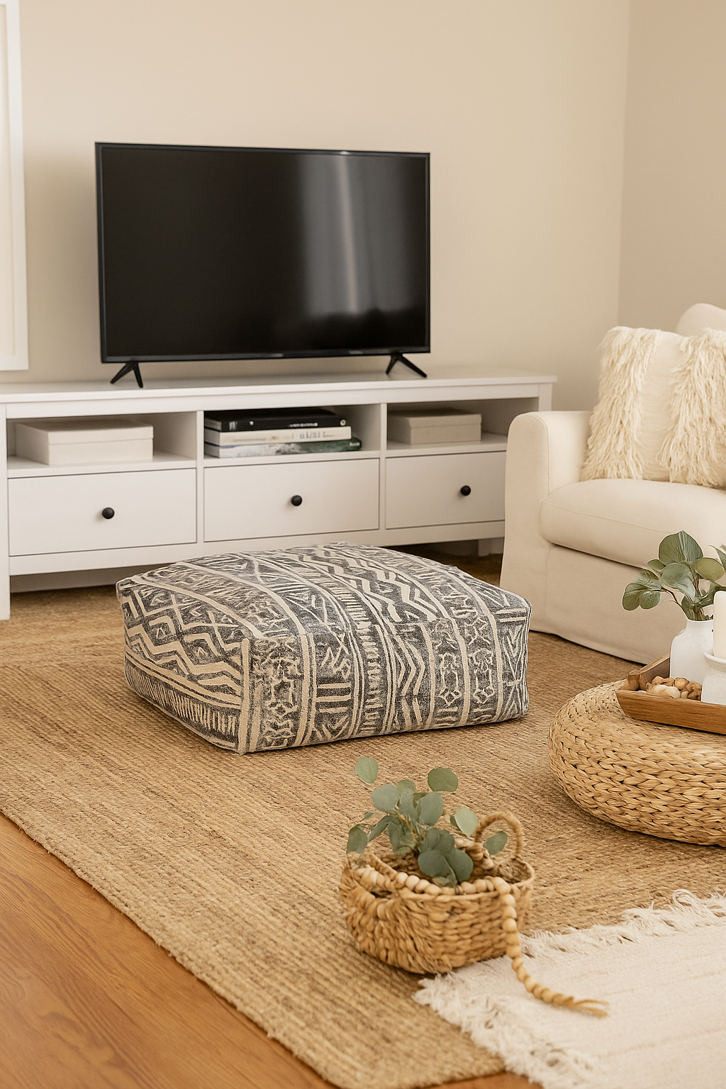 Handcrafted Monochrome Cotton Kilim Cushion Cover for Ottoman or Sofa