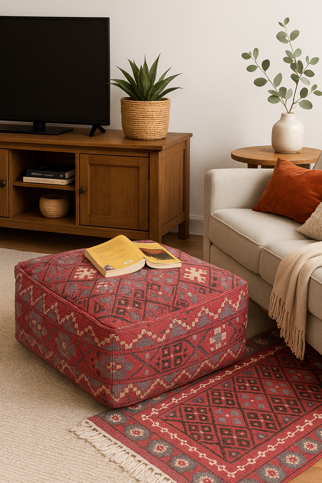 Decorative Moroccan red cushion cover for ottomans