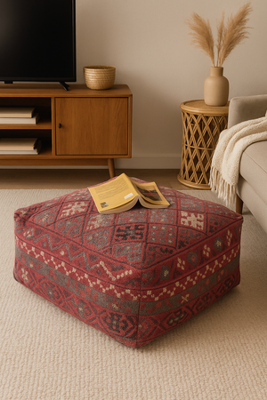 Red Moroccan-style ottoman cover in large