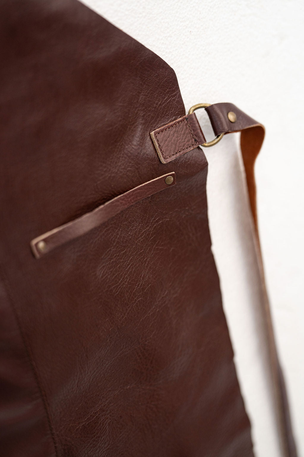 Premium chestnut leather apron suitable for cooking crafting and studio use