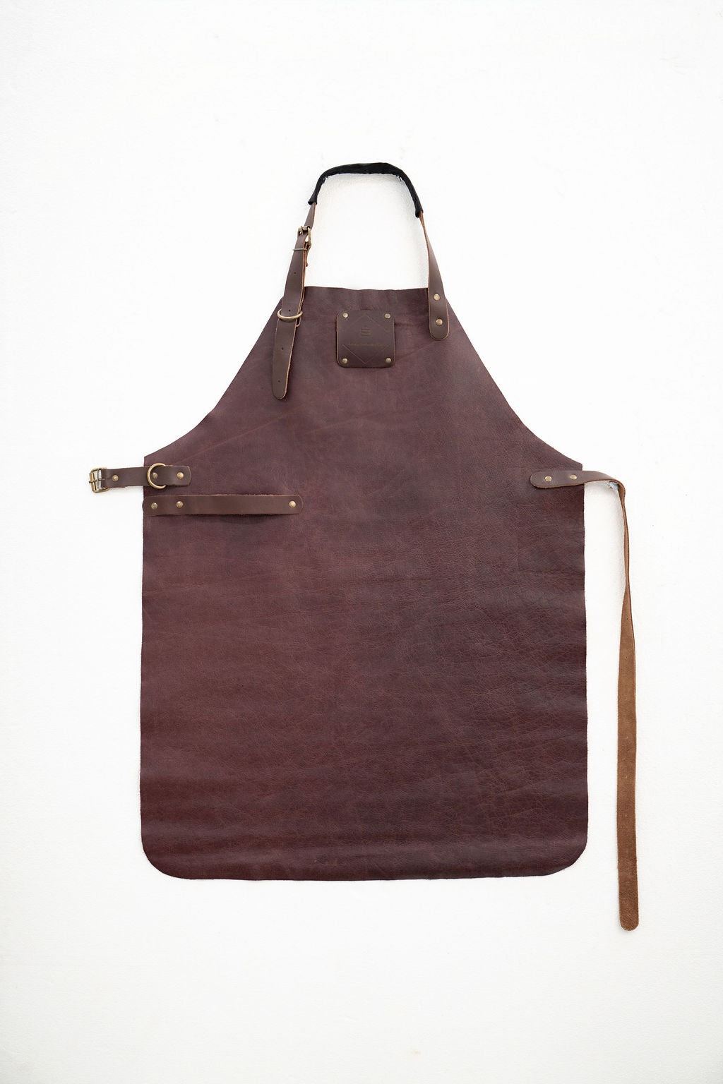 Handcrafted espresso brown leather apron with signature finish design