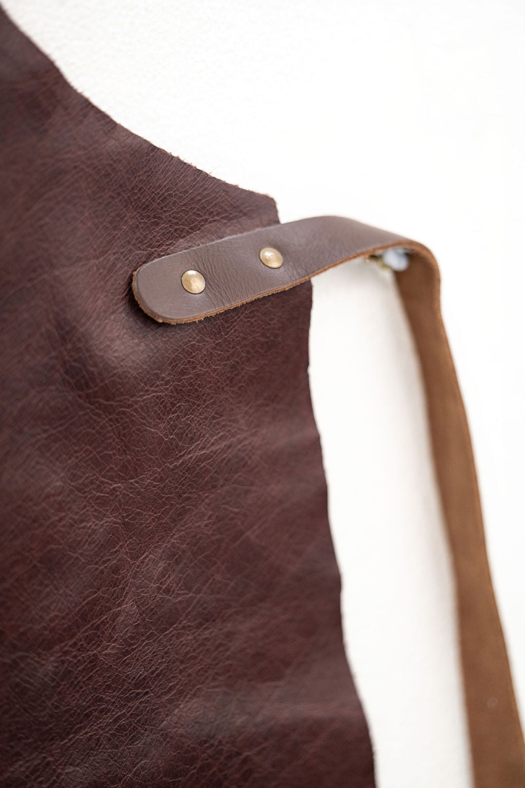 Full coverage espresso brown leather apron for kitchen and craft work