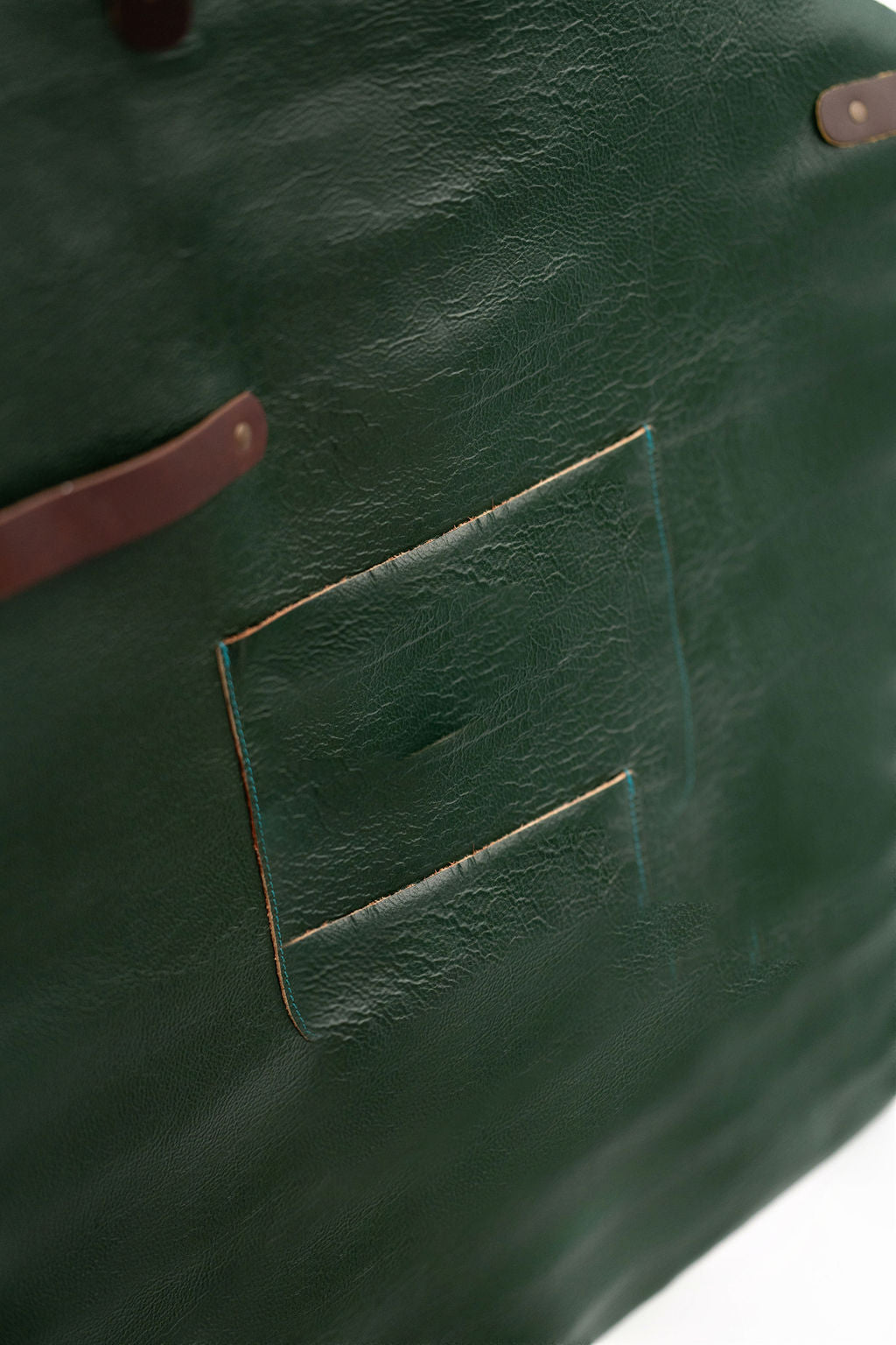 Stylish forest green leather apron signature artisan design