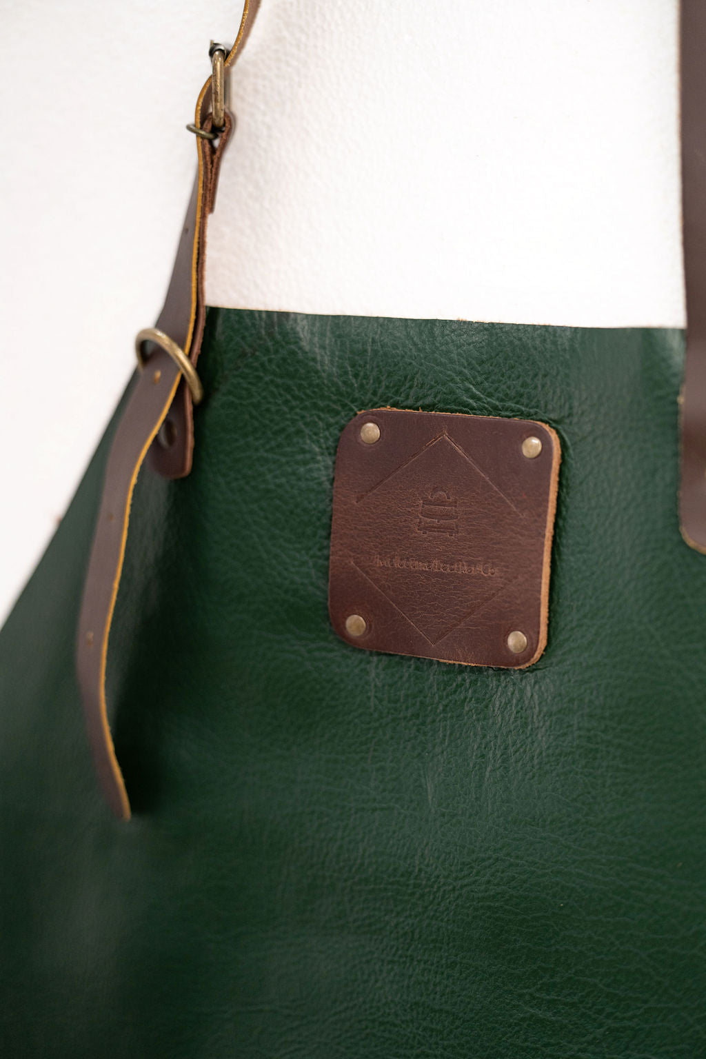 Professional forest green leather apron for barbers and creative makers