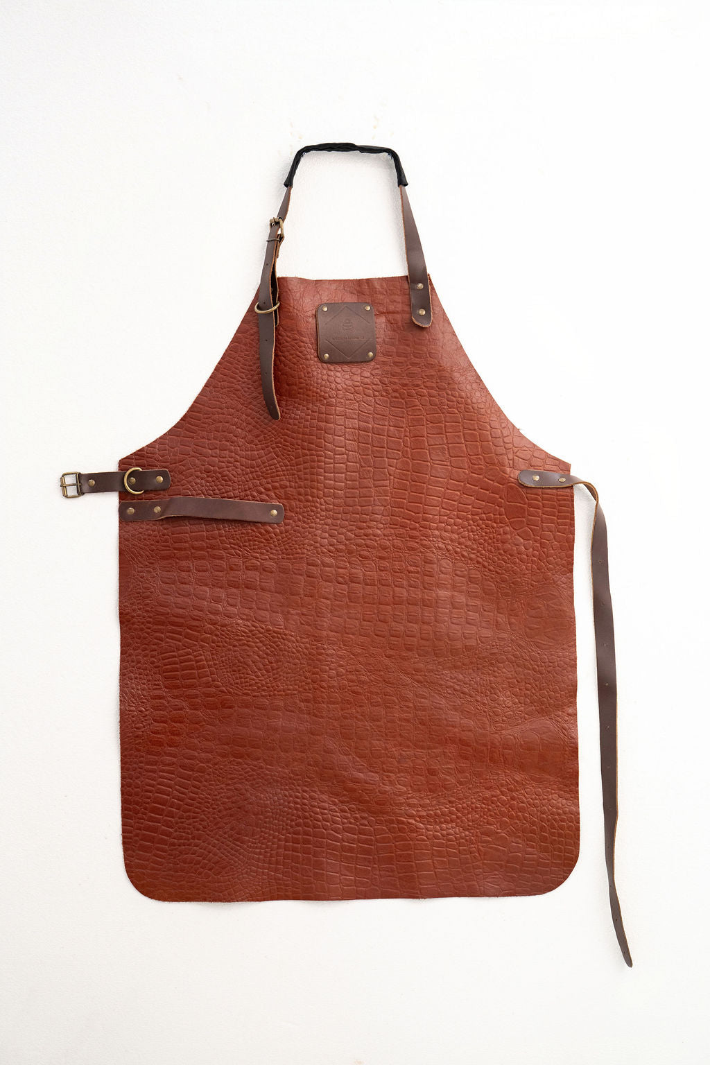 Durable croc leather work apron with crocodile pattern texture
