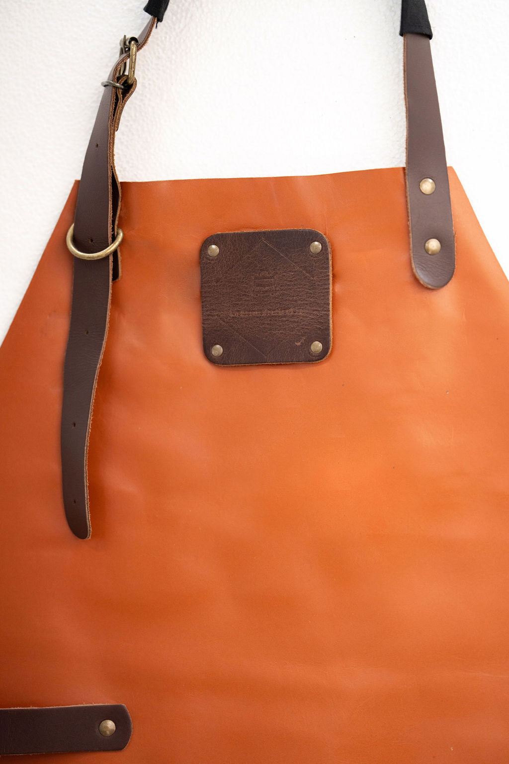 Full coverage cognac leather apron for kitchen and craft work