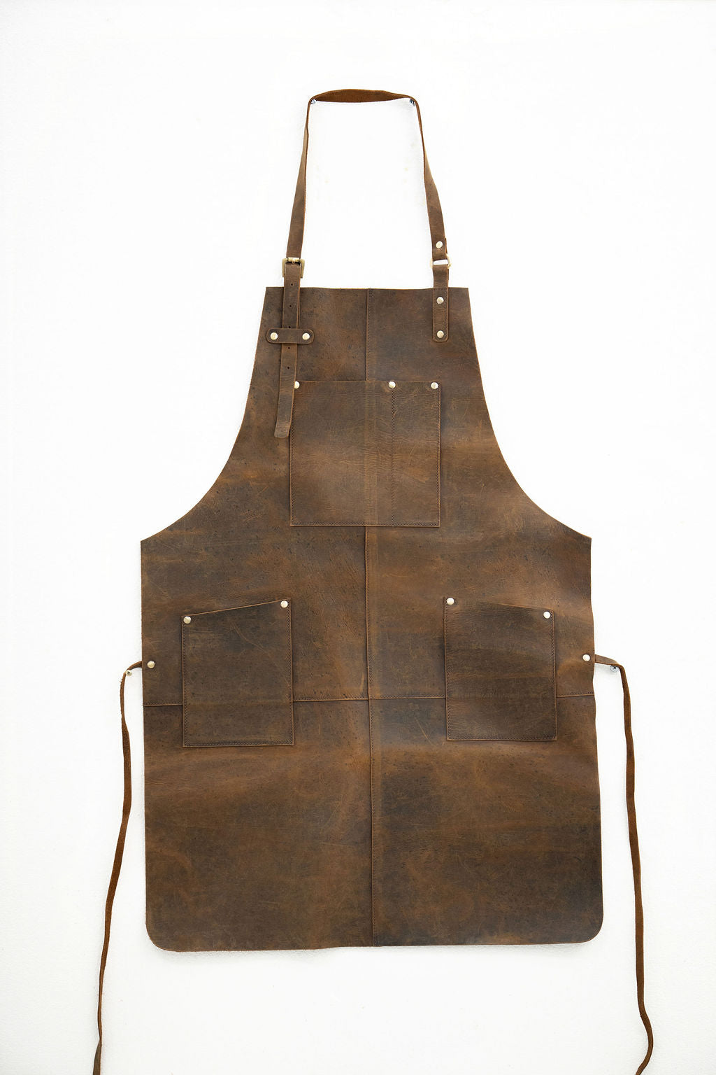 Handcrafted vintage brown leather apron heavy duty construction and stitching