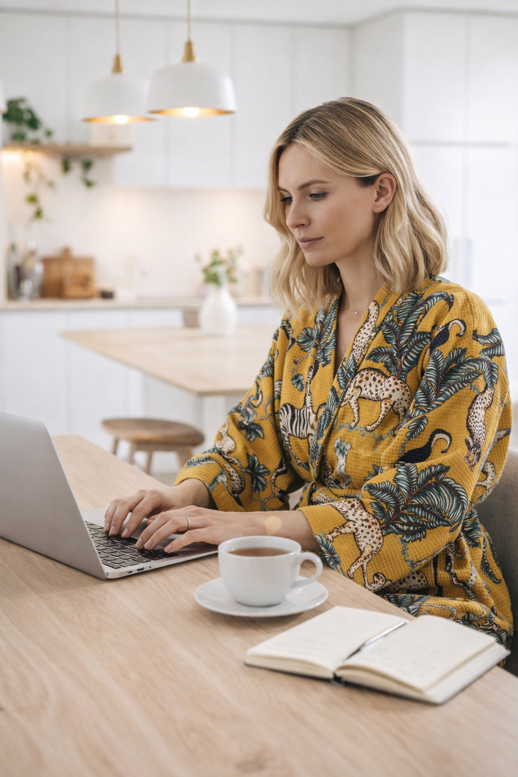 Soft mustard cotton waffle kimono robe modern loungewear style