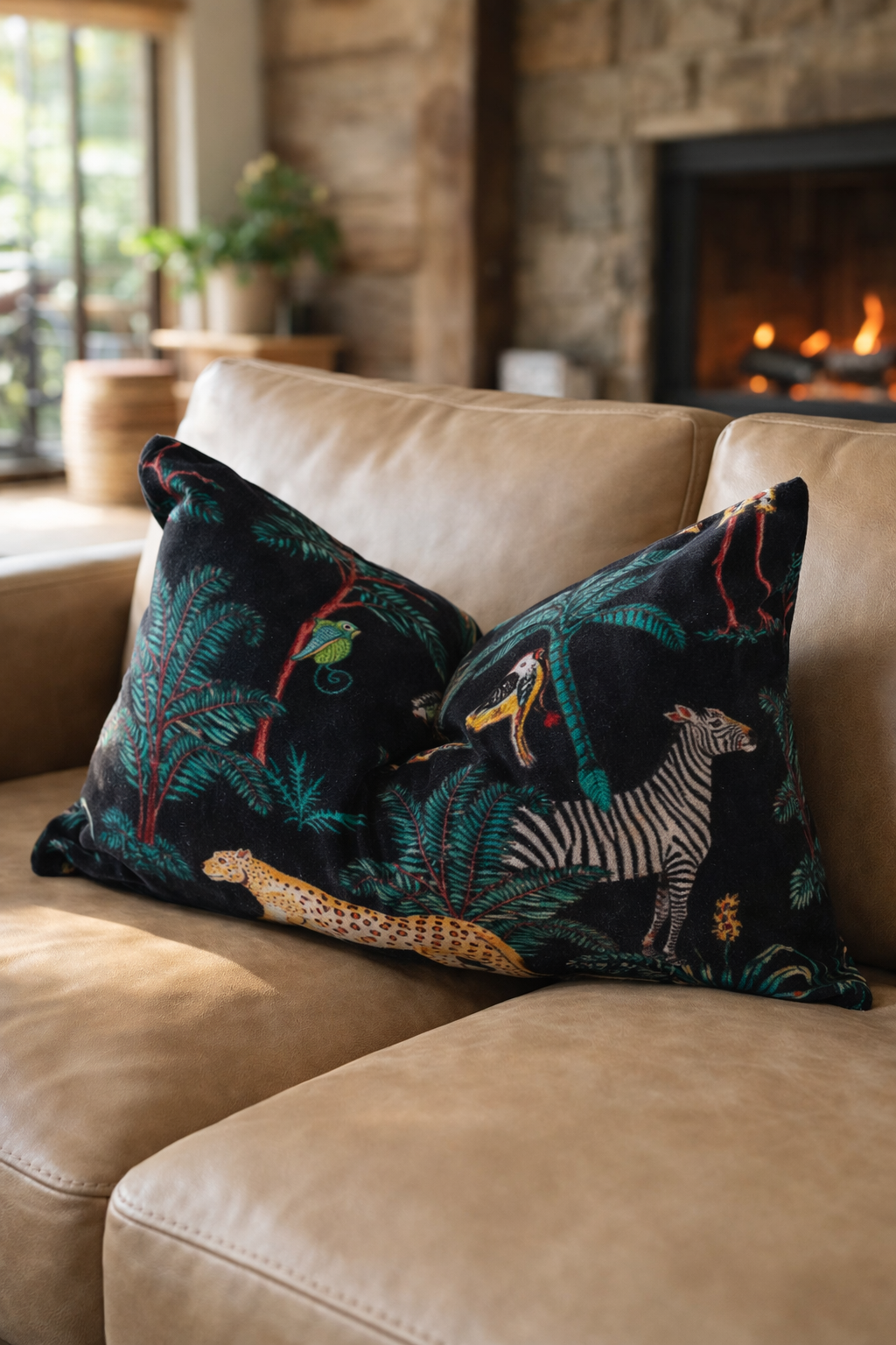 Elegant black safari jungle cotton velvet lumbar cushion cover for sofa décor