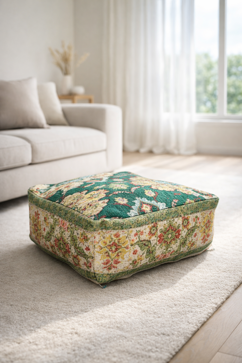 Vintage kilim cotton ottoman cushion cover with elegant ethnic pattern