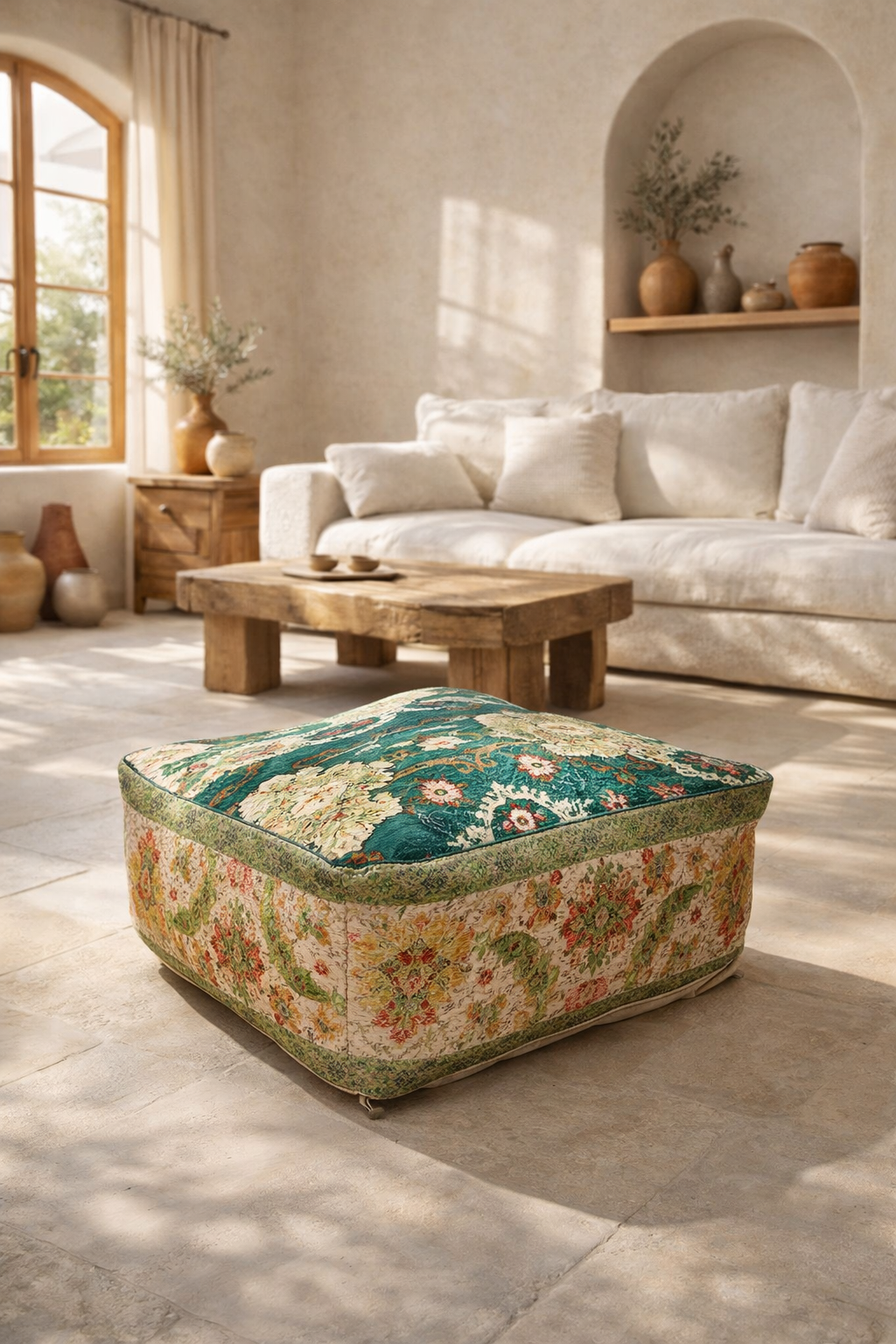 Luxury vintage kilim cotton floor cushion cover for ottoman seating