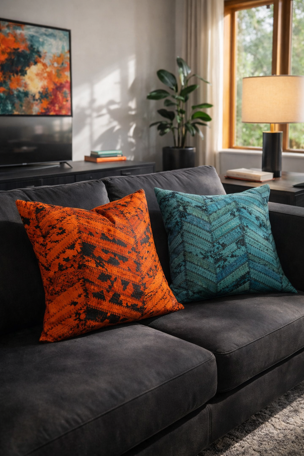 Premium cowhide leather glam cushion covers 40x40cm with chevron pattern
