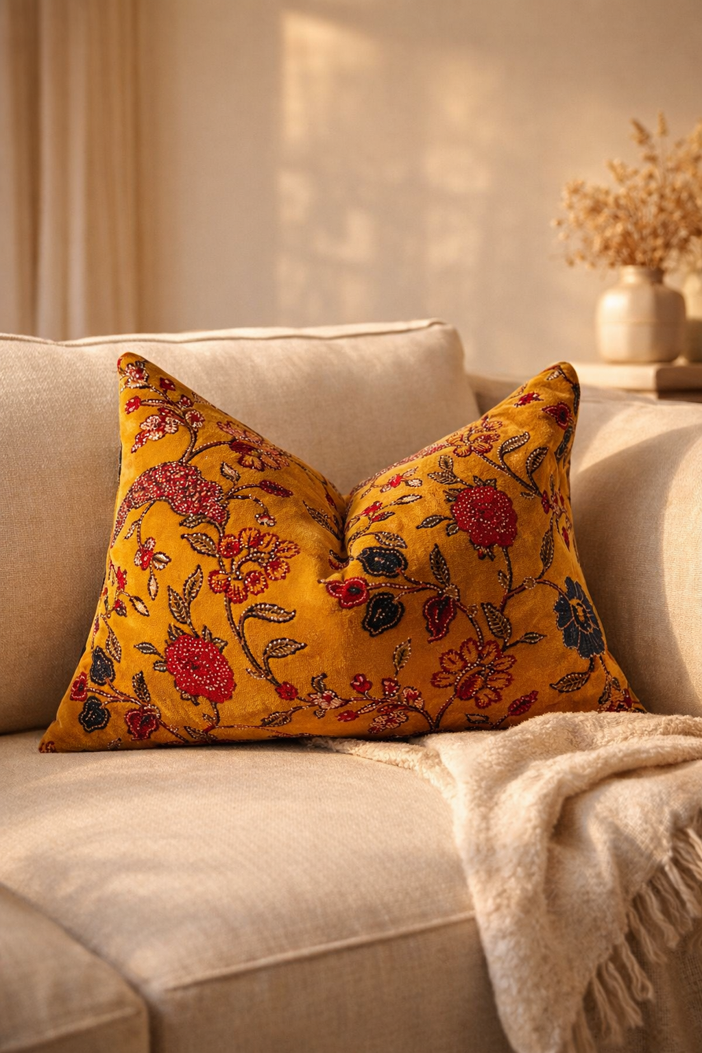 Soft mustard velvet lumbar pillow cover 50x30cm for sofa and bed