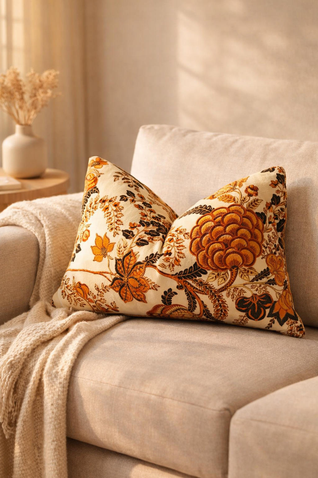 Glam Thread rust velvet floral lumbar pillow cover 50x30cm for sofa and bed
