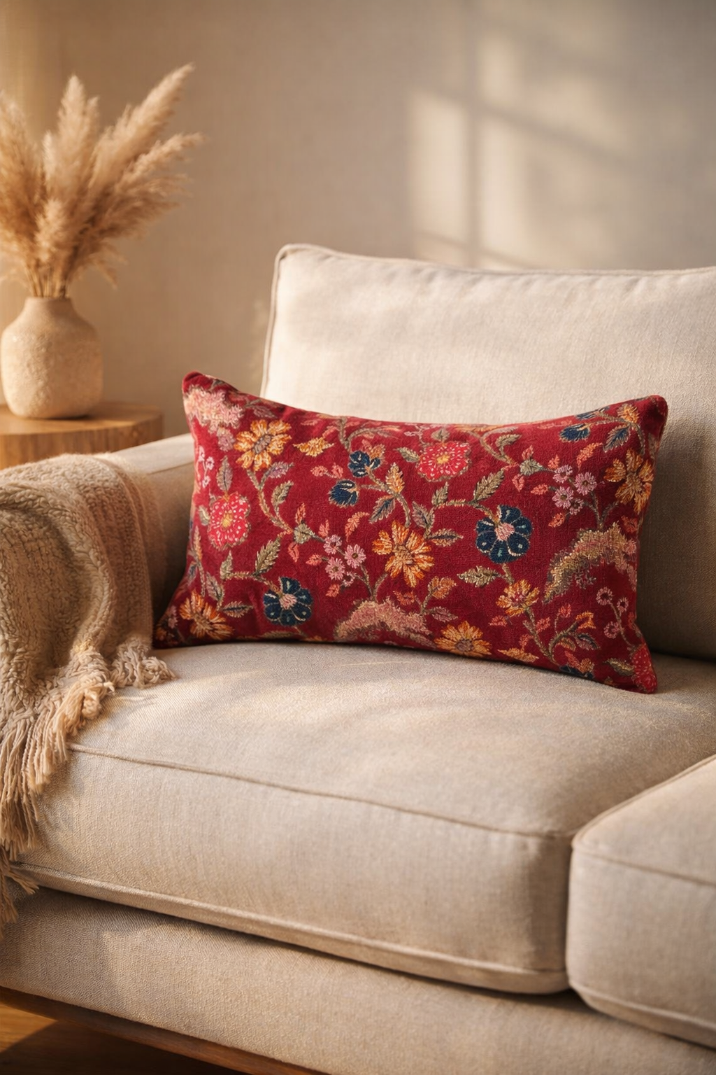 Soft crimson velvet lumbar pillow cover 50x30cm for sofa and bed