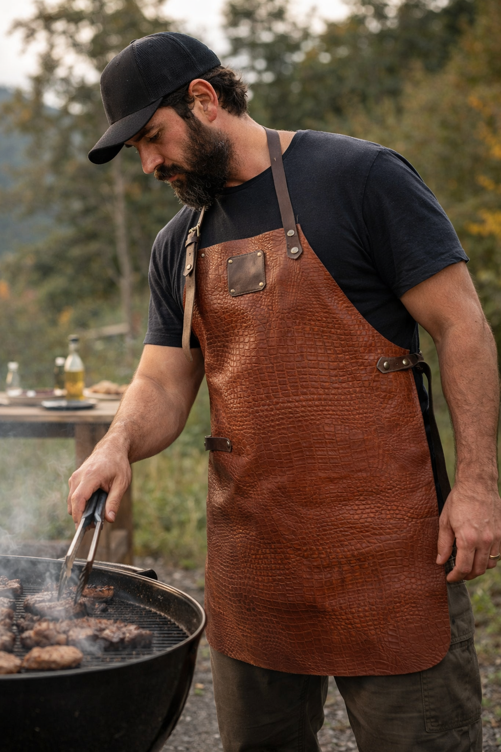 Handcrafted croc embossed leather apron with textured finish design