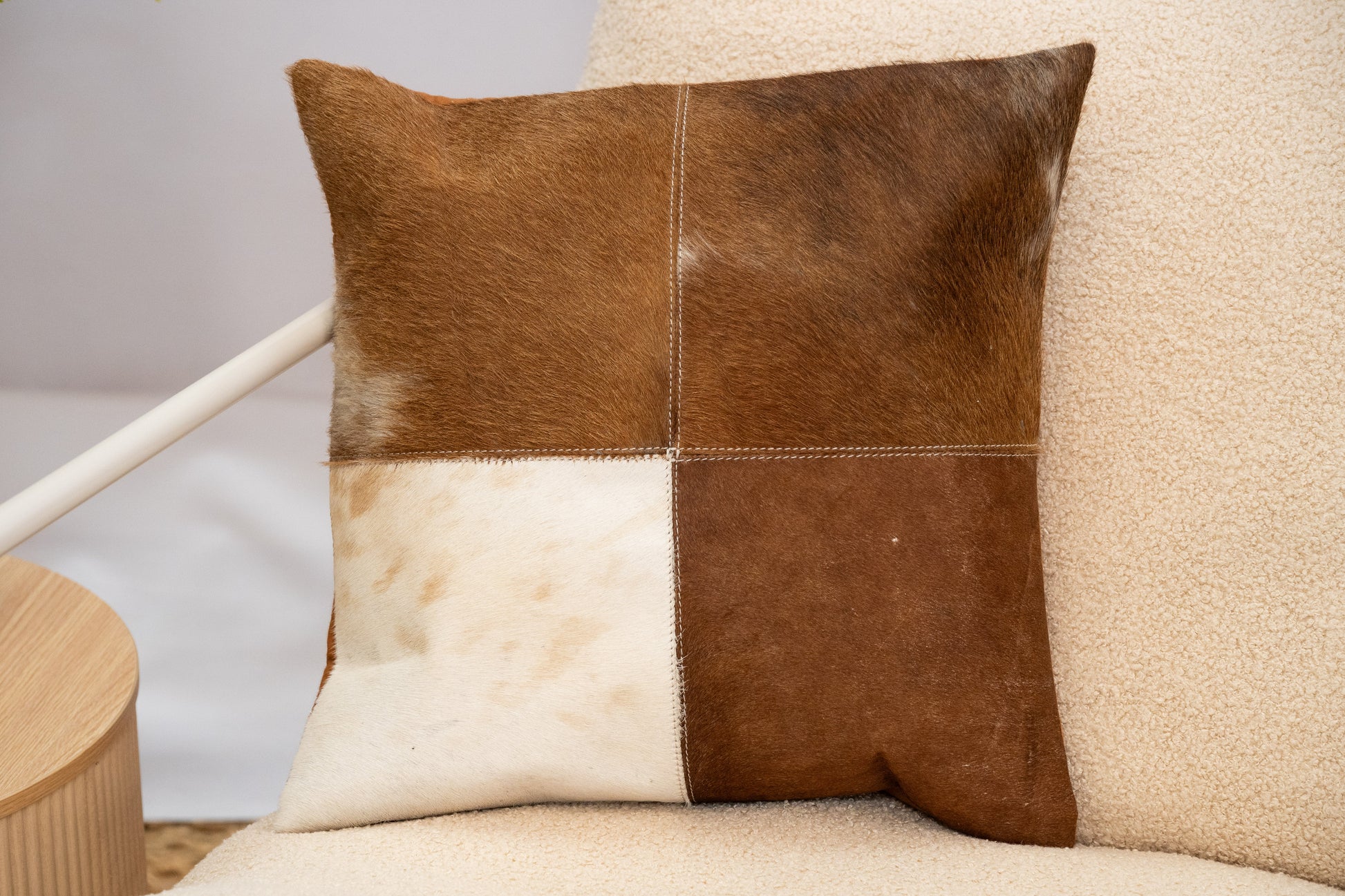 Natural Patchwork Cowhide Cushion Cover - Rustic Leather Pillow 45x45cm