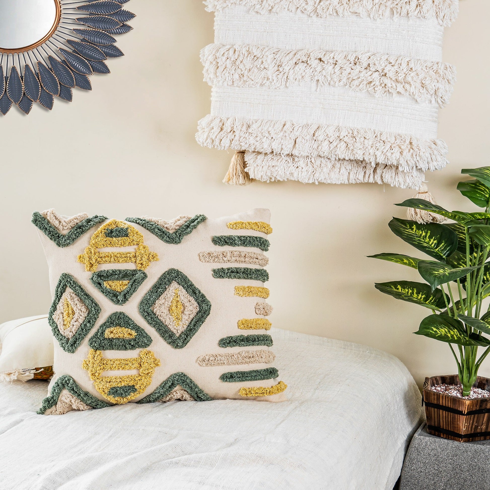 'Rustic Vibes' Hand-Woven Cotton Wool Cushion Cover