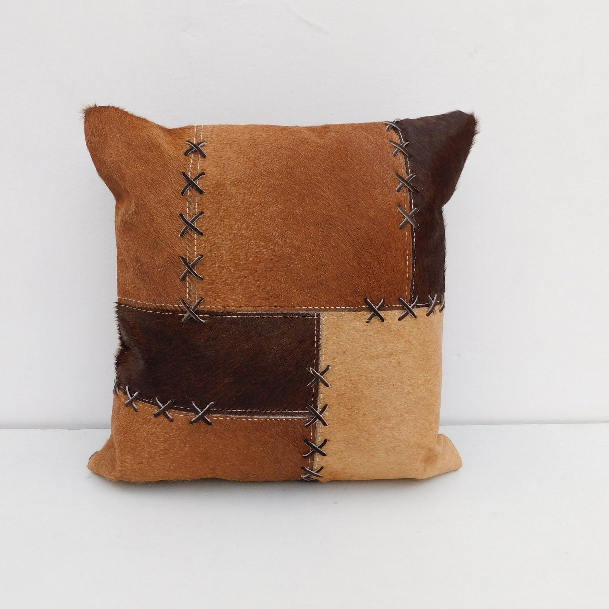 Exotic Cowhide Cushion Cover - Brown Crosses Pillowcase