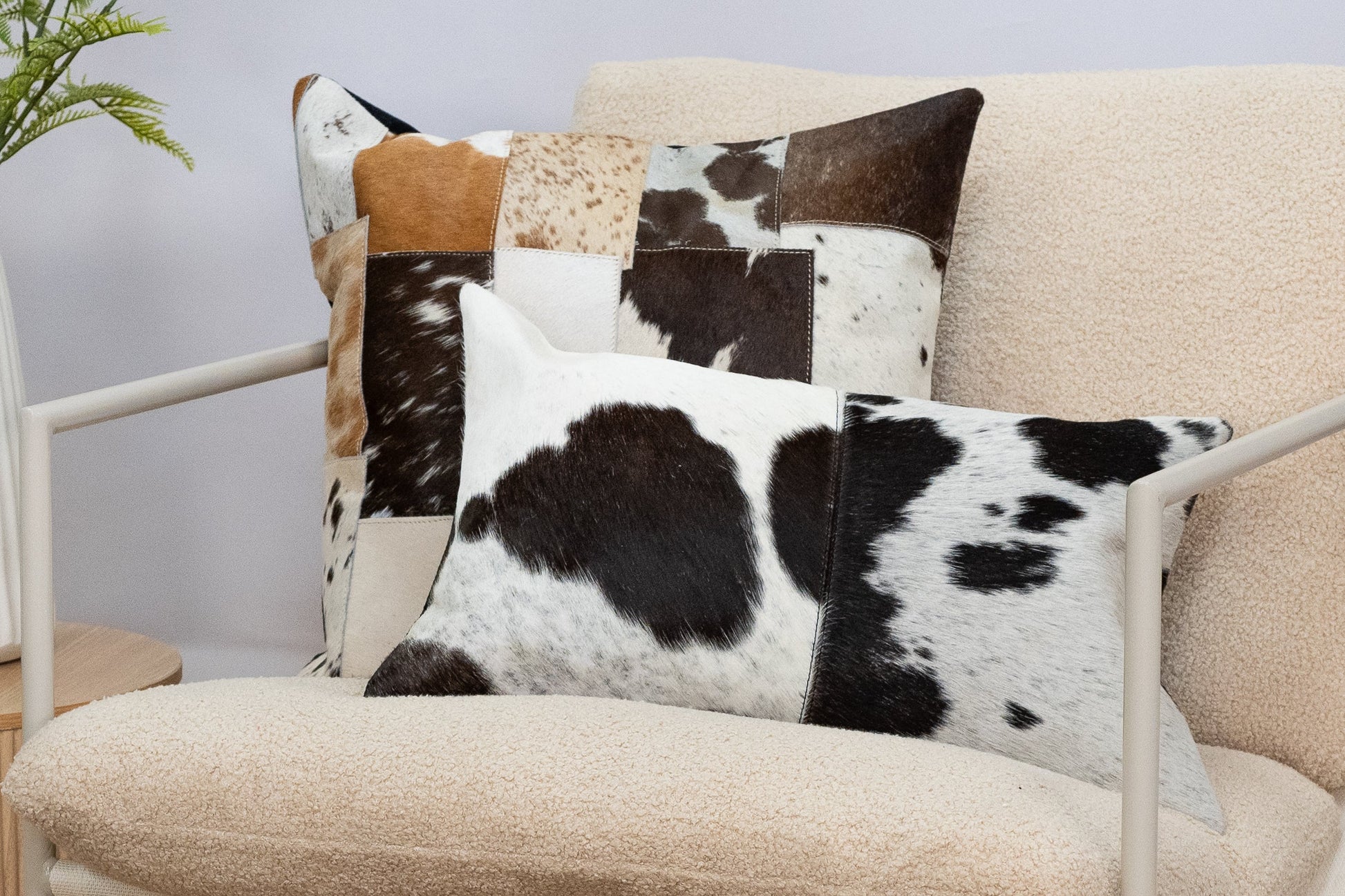 Handmade Cowhide Patchwork Cushion Cover - Natural Leather 45x45cm