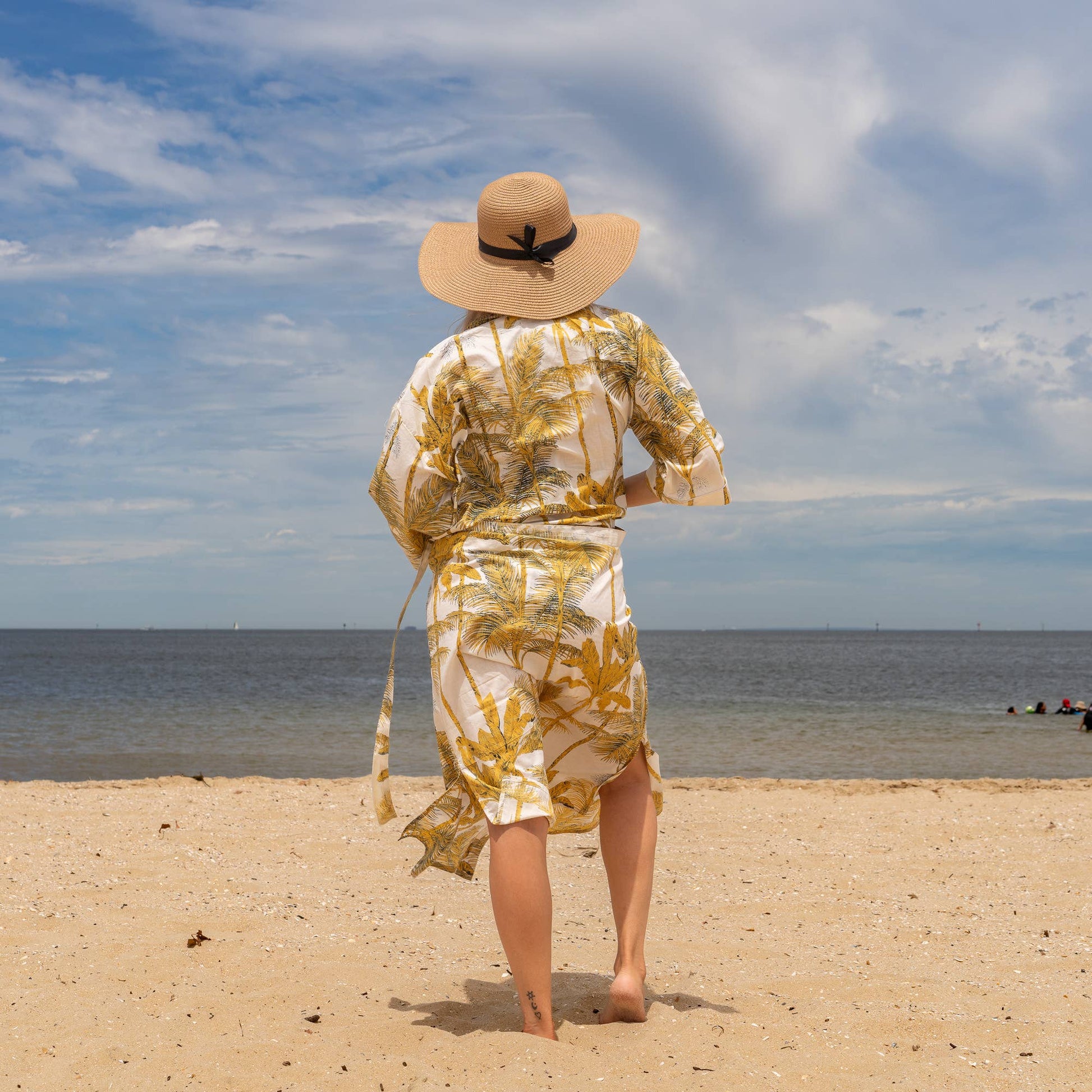 YELLOW PALM' Women's Cotton Kimono Robe