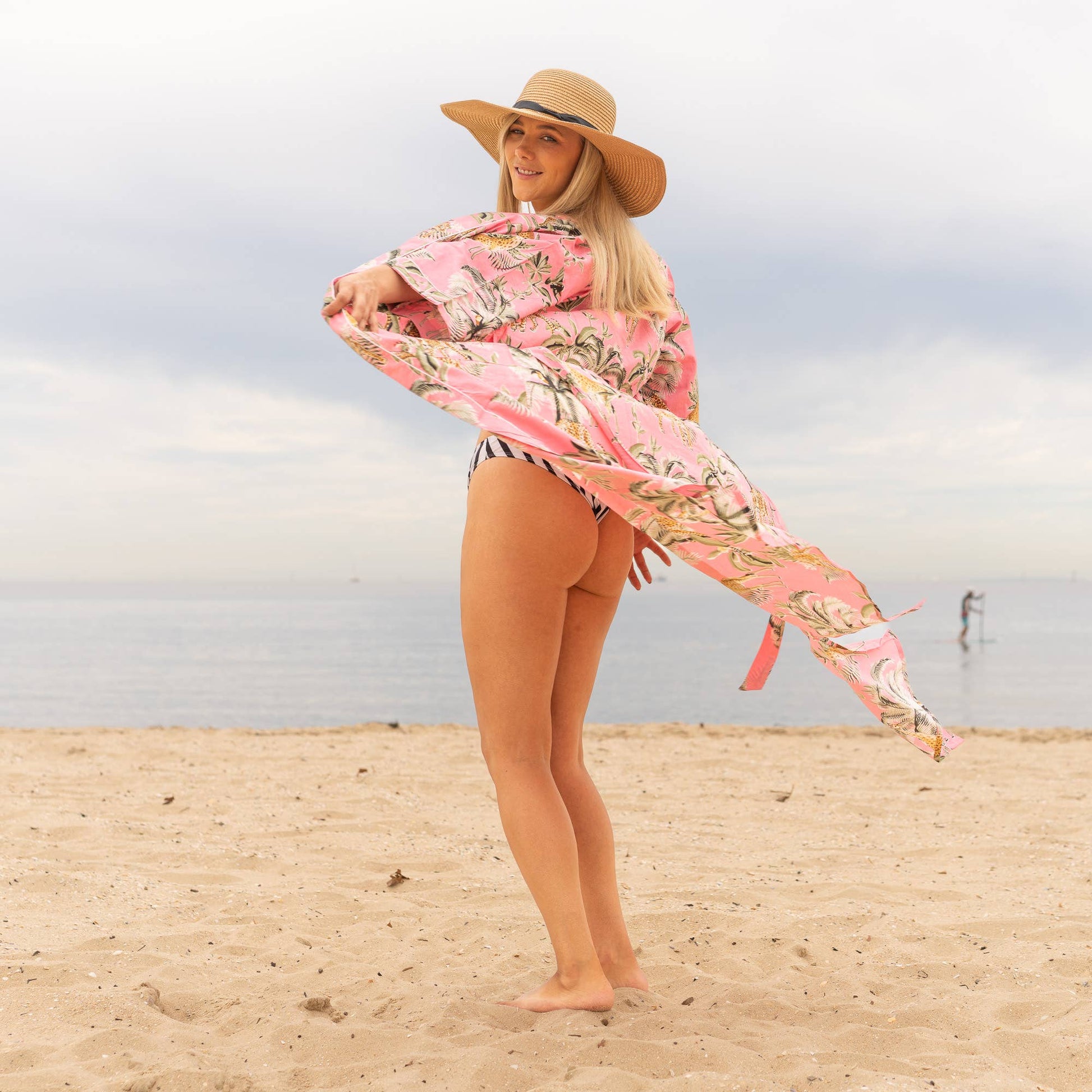JUNGLE SAFARI PINK' Women's Cotton Kimono Robe