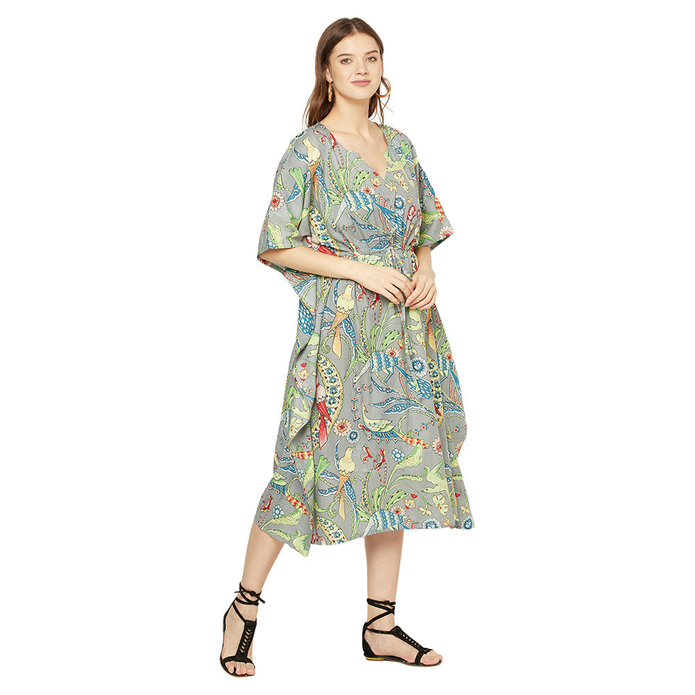 'Botanical Greens' 100% Cotton Kaftan