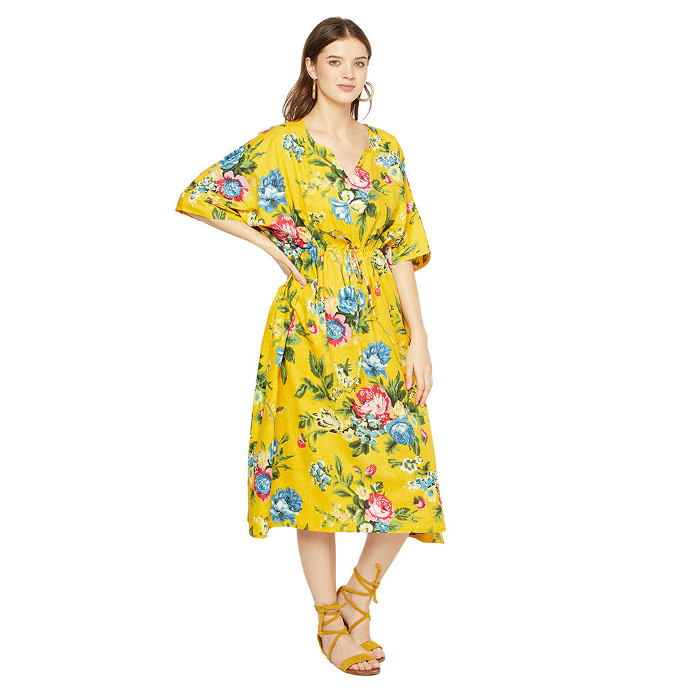 'Mustard Blooms' 100% Cotton Kaftan