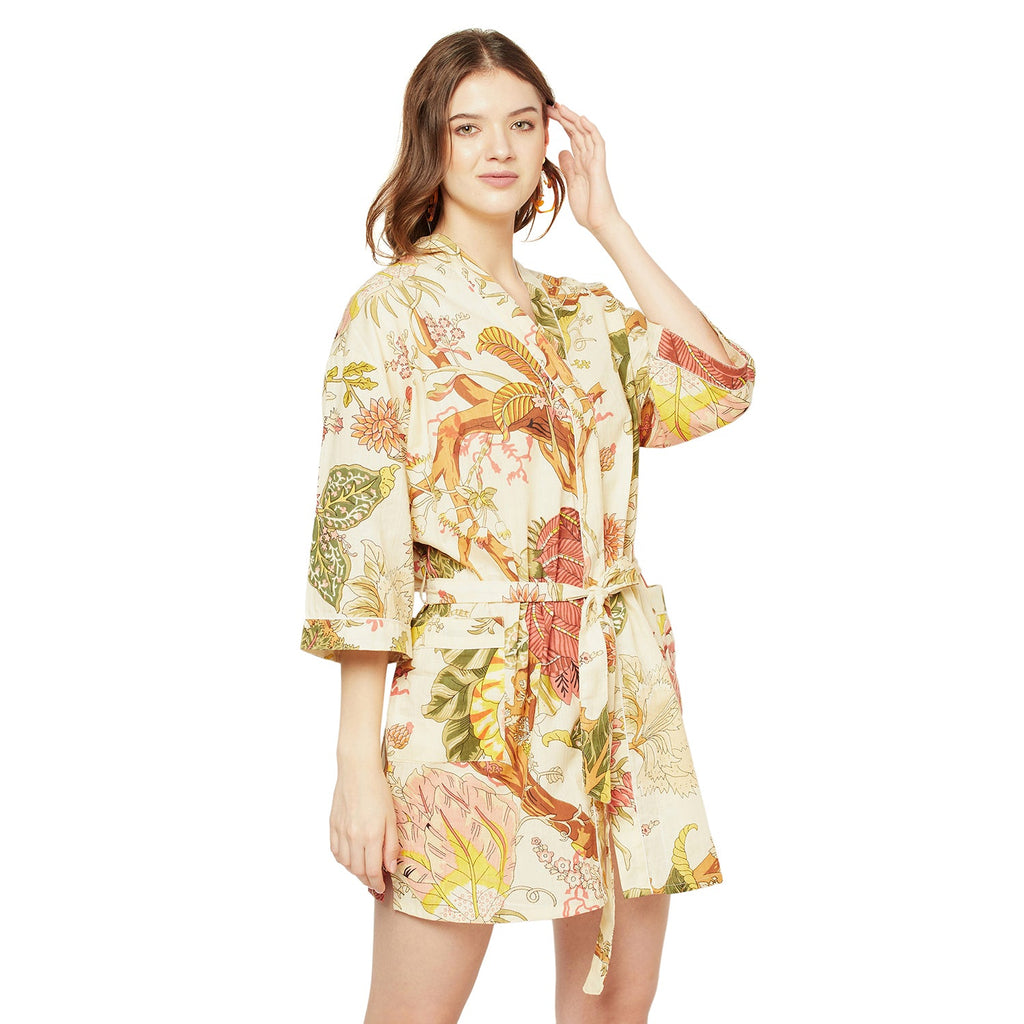 'Tropical Retreat' 100% Cotton Kimono Robe
