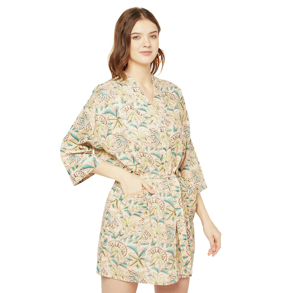 'Mystic Oasis' 100% Cotton Kimono Robe