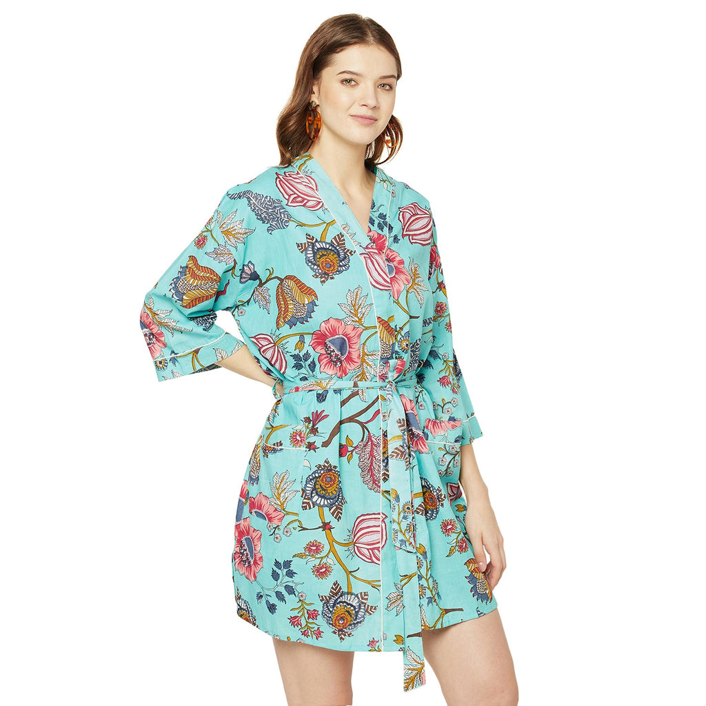 'Tropical Tranquility' 100% Cotton Kimono Robe