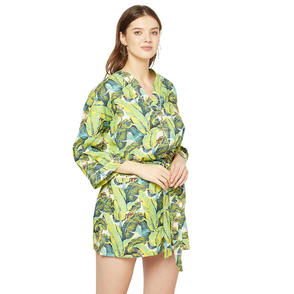 'Verdant Vibes' 100% Cotton Kimono Robe