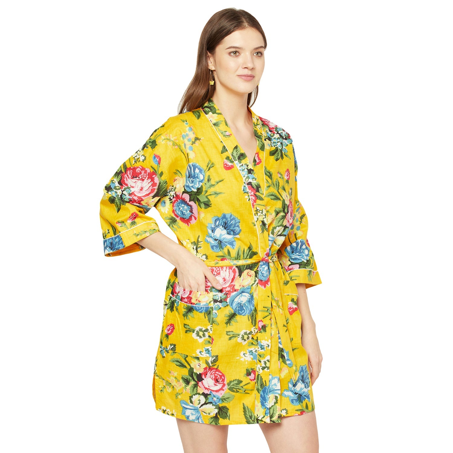 'Radiant Blooms' 100% Cotton Kimono Robe
