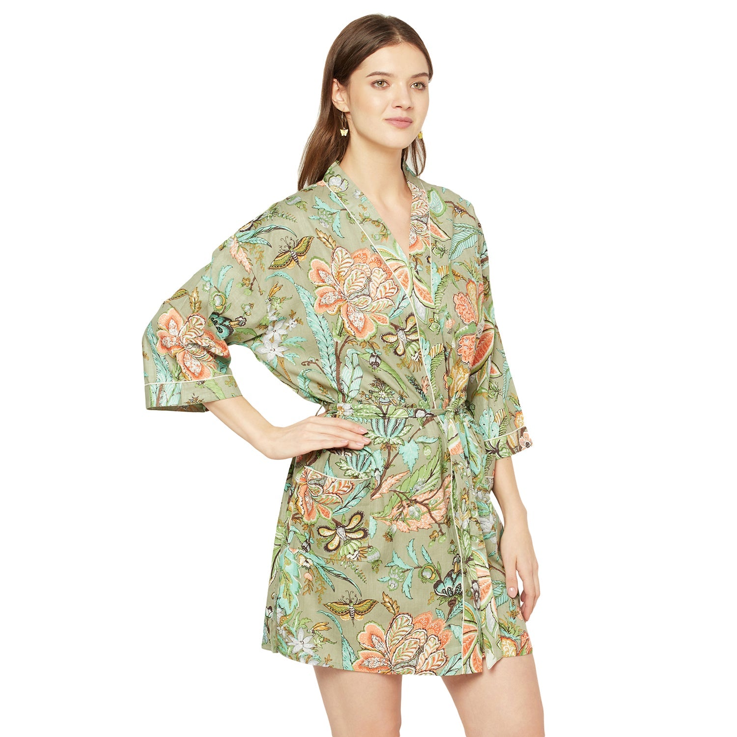 'Gardenia Whimsy' 100% Cotton Kimono Robe