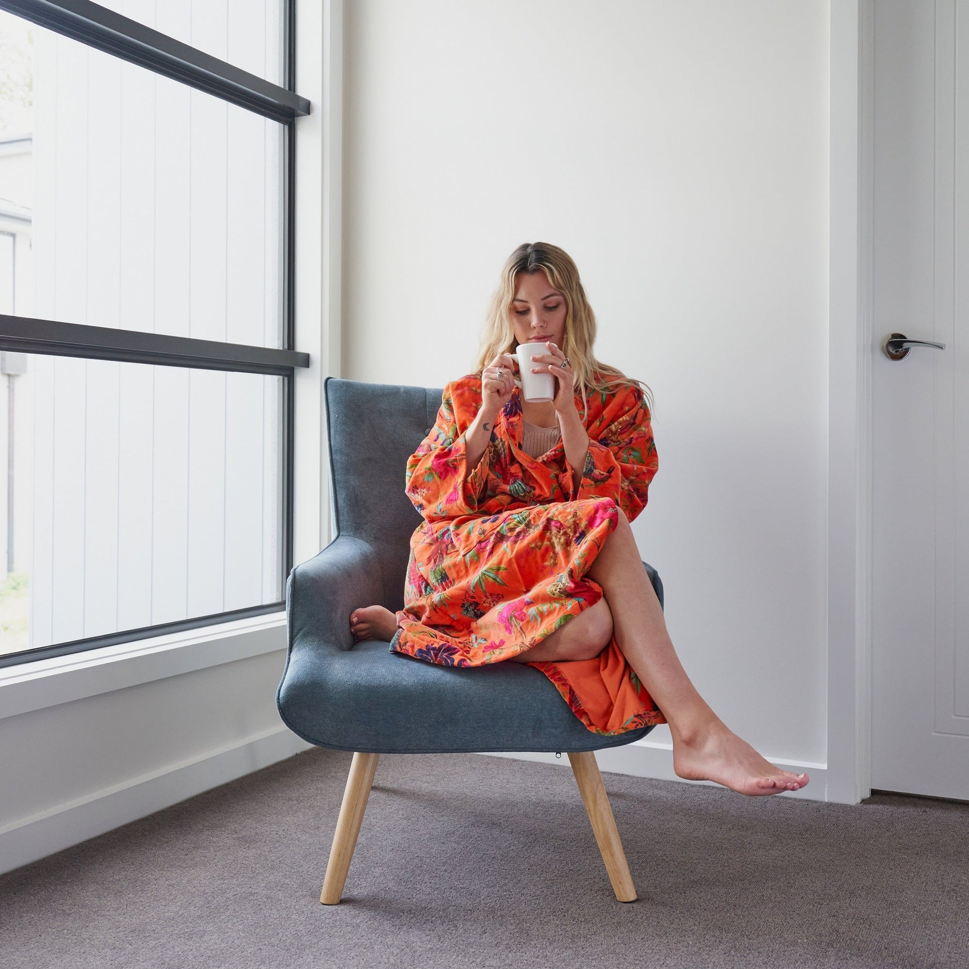 'Decadent Florals' 100% Cotton Velvet Kimono Robe