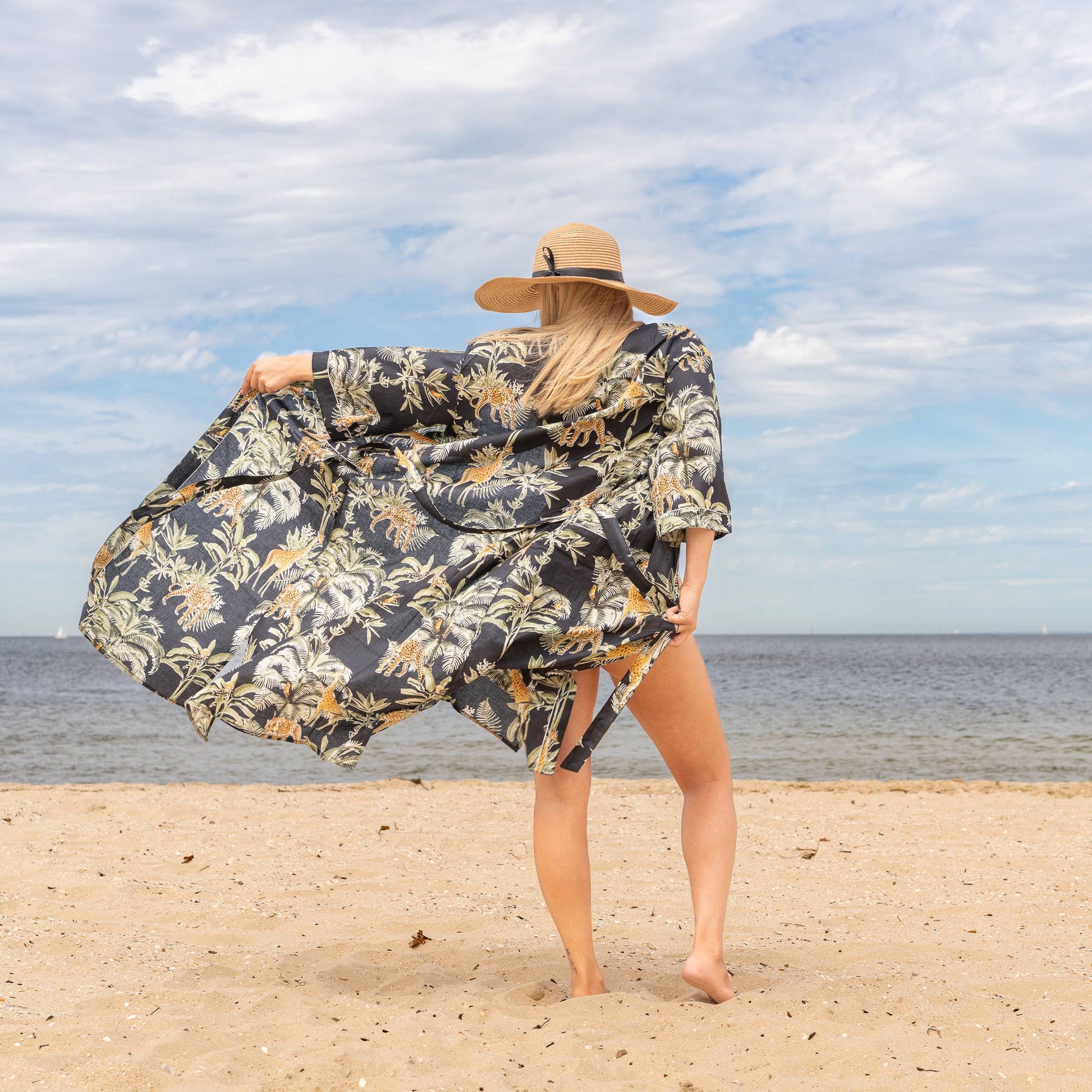 BLACK PALM' Women's Cotton Kimono Robe
