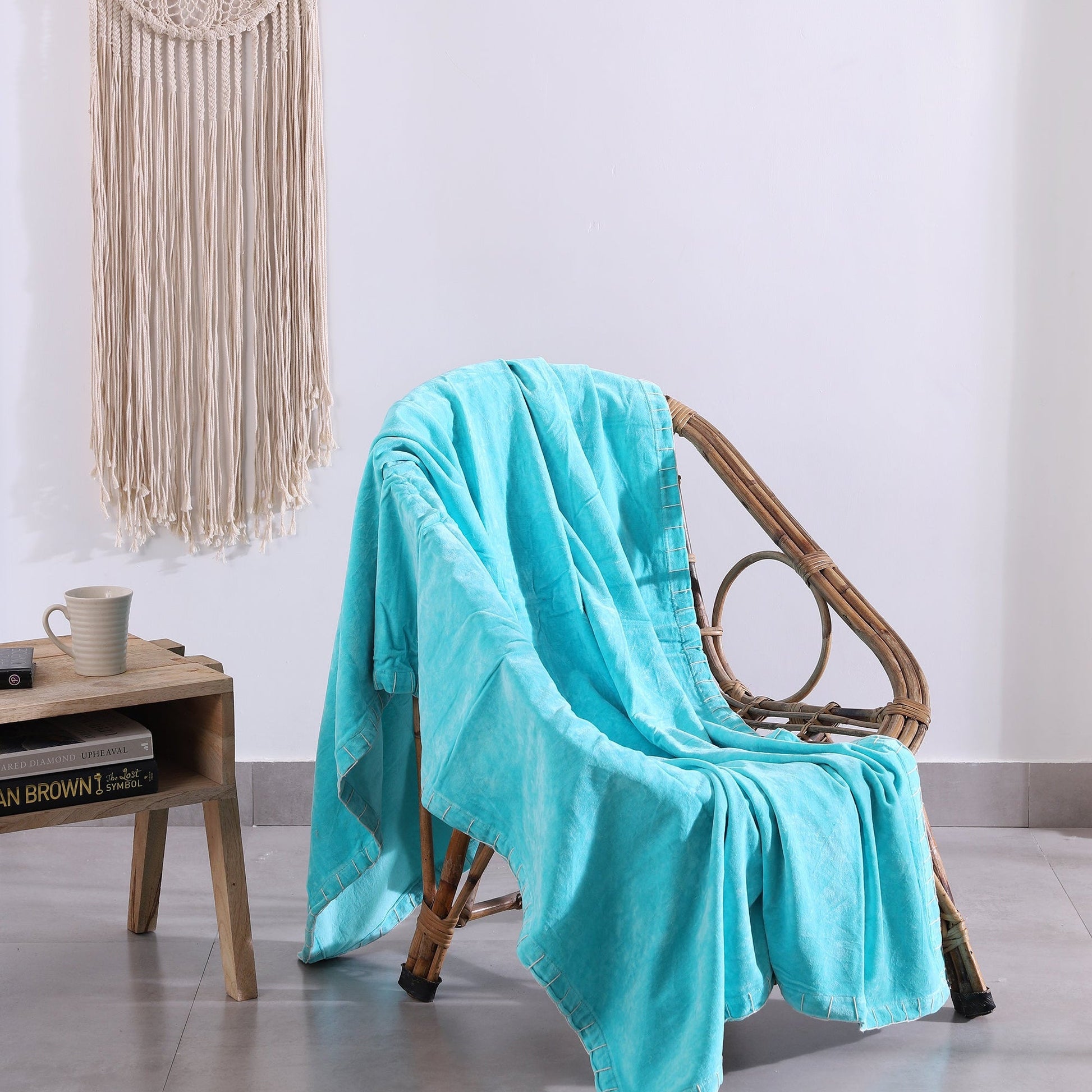 Luxury Cotton Throw Wool Rug Blanket - Boho Sky Blue
